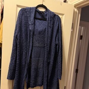 Elegant Navy Hooded Cardigan